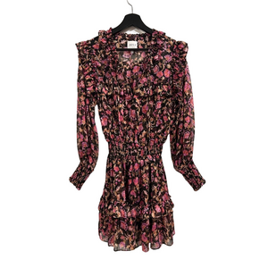 MISA Los Angeles Floral Ruffle Mini Dress Black Pink Coquette Boho Size M